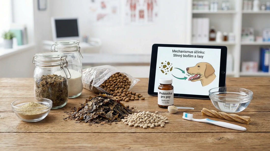 Hnědé řasy (Ascophyllum nodosum) a minerály proti zubnímu kameni u psů