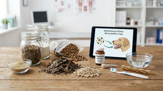 Hnědé řasy (Ascophyllum nodosum) a minerály proti zubnímu kameni u psů