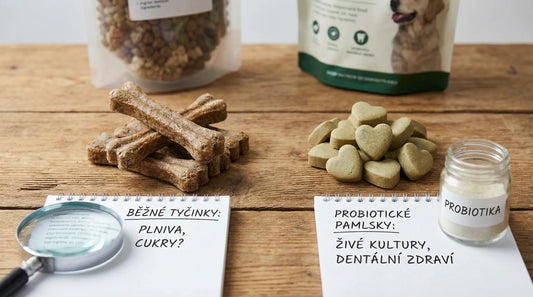 Srovnání: probiotické dentální pamlsky vs. běžné dentální tyčinky
